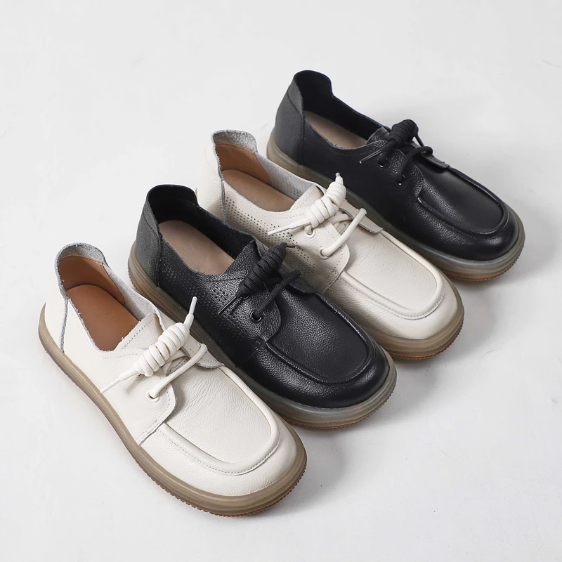 AIYUQI Genuine Leather Sneakers Women 2023 New Lace-up Women Loafers Casual Flat Cow Tendon Sole Nurse Shoes Women