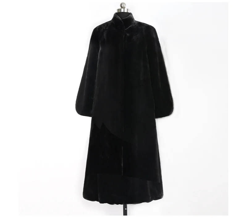 

a-line fur coat long young stand collar belt black internet celebrity imitation rabbit fur coat winter
