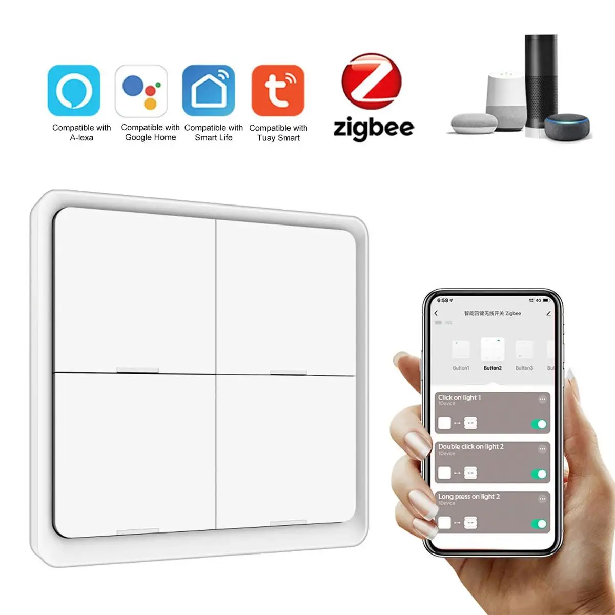 

4 Gang Wireless 12 Scene Switch Push Button Controller Battery Power Automation Scenario Works With Tuya App Control Wall Panel