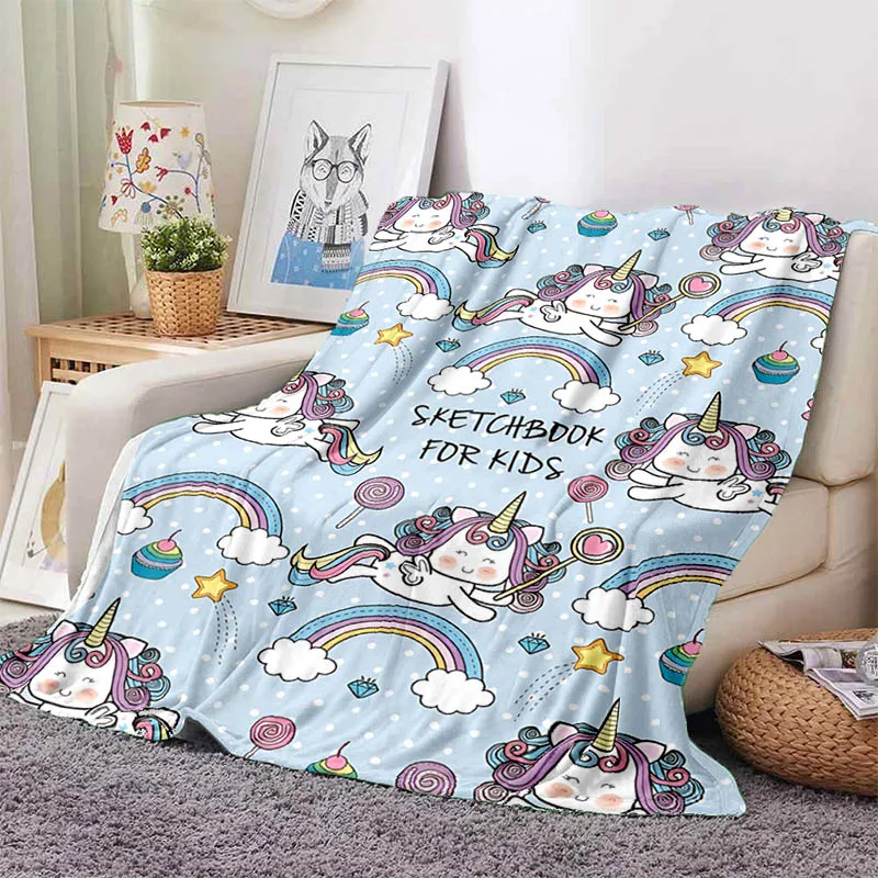 

Cute cartoon cat unicorn print blanket kids warm blanket high quality flannel soft comfortable blanket home travel blanket