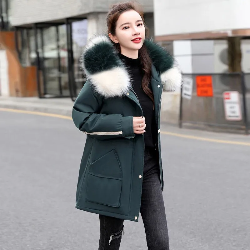 2023 Winter Jackets Long Hooded Parkas Women Big Fur Collar Cotton Padded Overcoat Female Warm Outwear Parkas Female Hiver Coats
