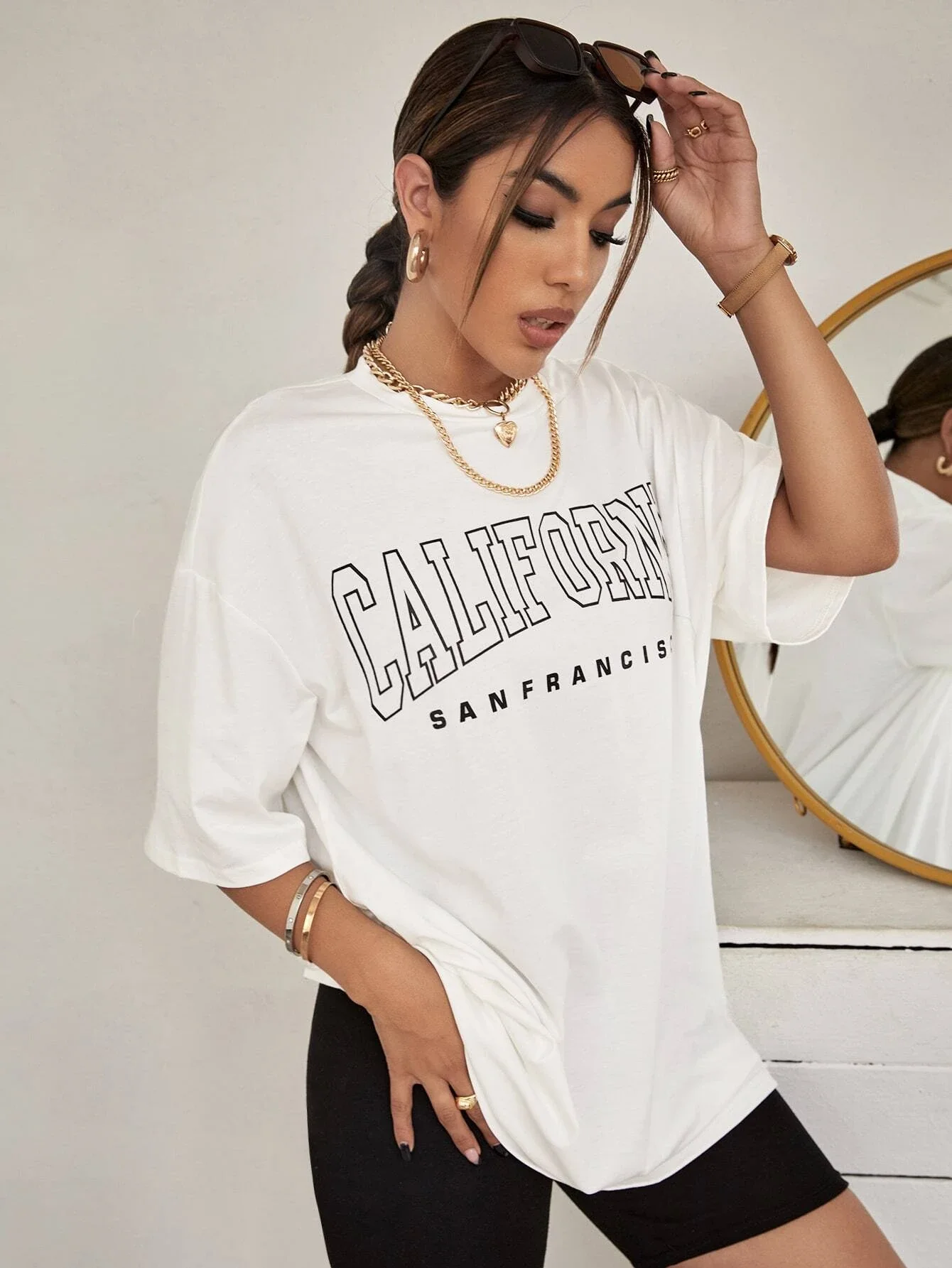 

tops Letter Graphic Drop Shoulder Tee