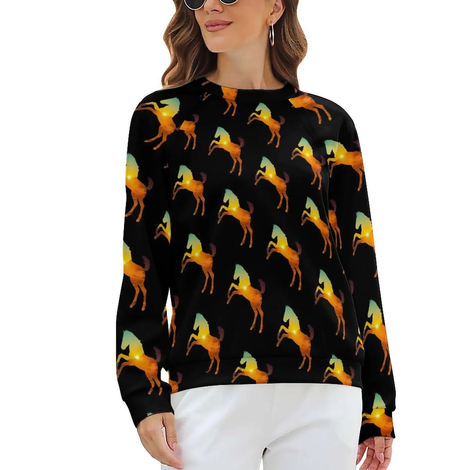 Повседневные толстовки Neon Horse элегантная Толстовка с принтом заката Модные