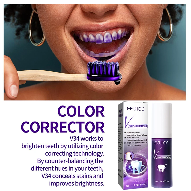 

V34 Teeth Whitening Mousse Colour Corrector Teeth Effectively Remove Yellow Plaque Smoke Stain Dental Cleaning Fresh Breath 30ml