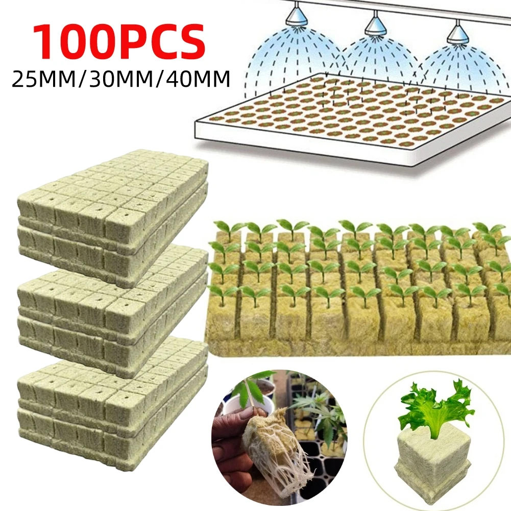 

100pcs Rock Wool Planting Cubes Hydroponics Seed Seedling Grow Block Culture Base Medium Soilless Cultivation Base for Plant