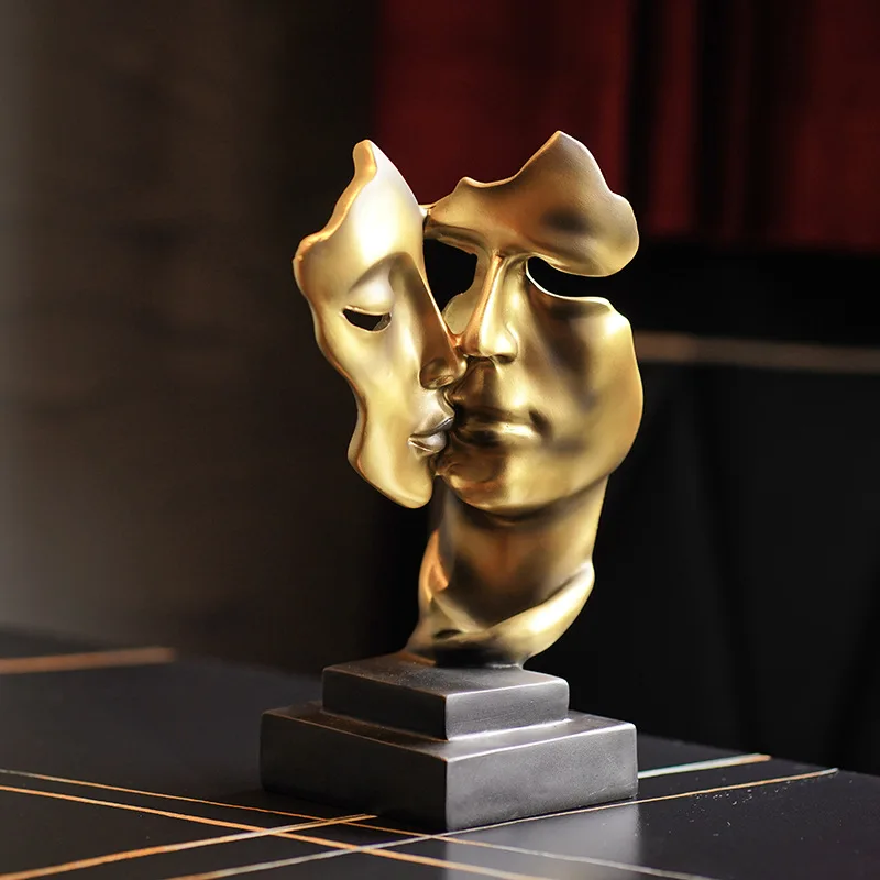 Золотая Статуя Искусственная Маска Современная Фигурка Из Смолы Для Гостиной