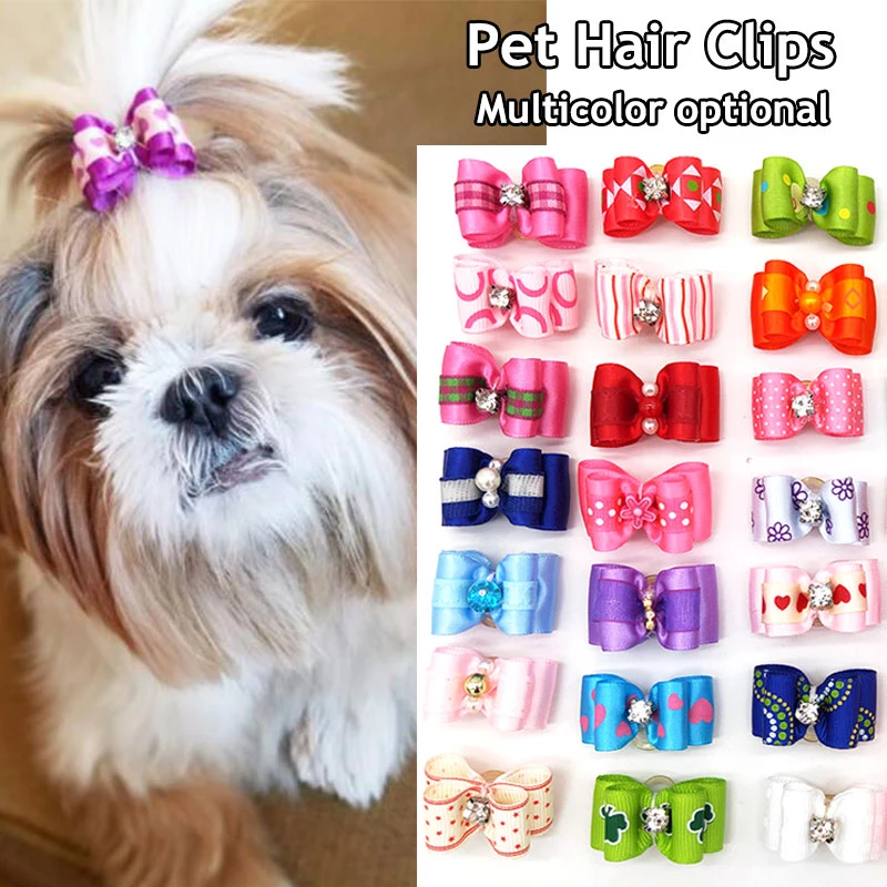 

Pet Dog Cat Hair Bows Mix Color Christmas Dog Hair Bows Rubber Bands Handmade Boutique Pet Grooming Dog Accessories Wholesale