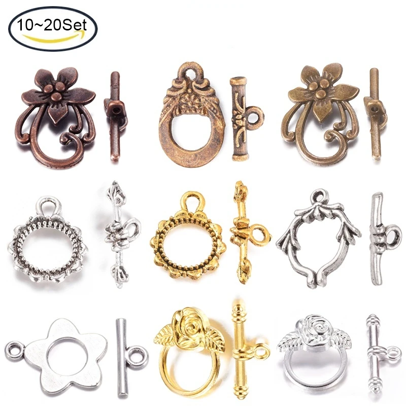 

10~20Set Tibetan Silver Toggle Clasps Flower Antique Silver Lead&Cadmium Free Flower: 16x20mm Bar: 16mm long Hole: 2.5mm