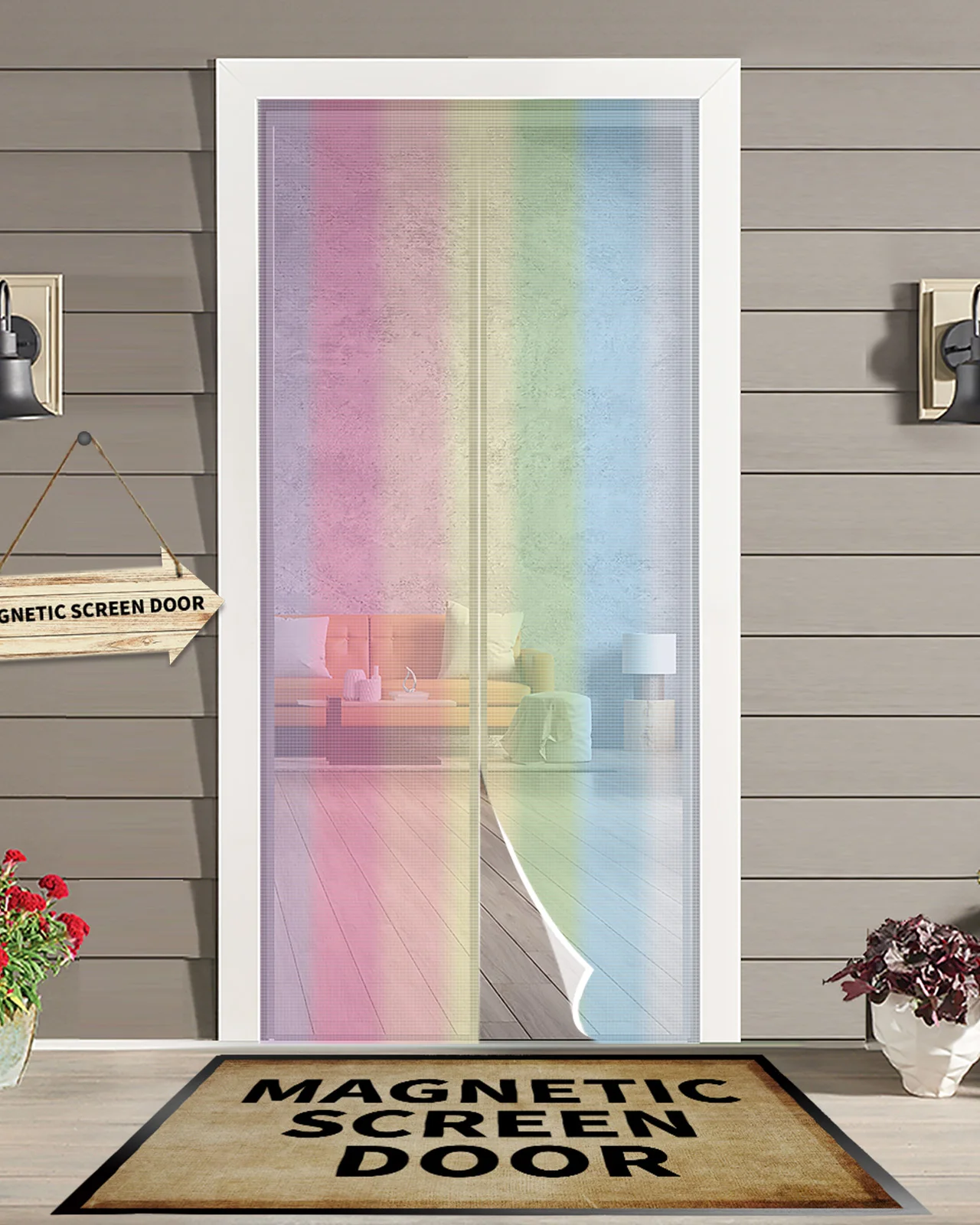 

Candy Rainbow Stripes Sheer Door Curtain Mosquito-proof Bedroom Magnetic Hanging Curtains Window Screen Gauze Door Curtain