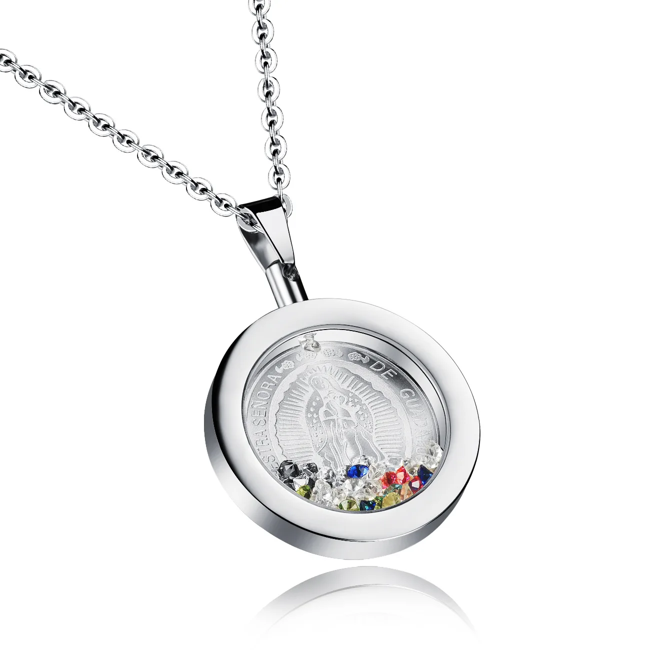 

Virgin Mary Color Diamond Round Clavicle Necklace As Gift