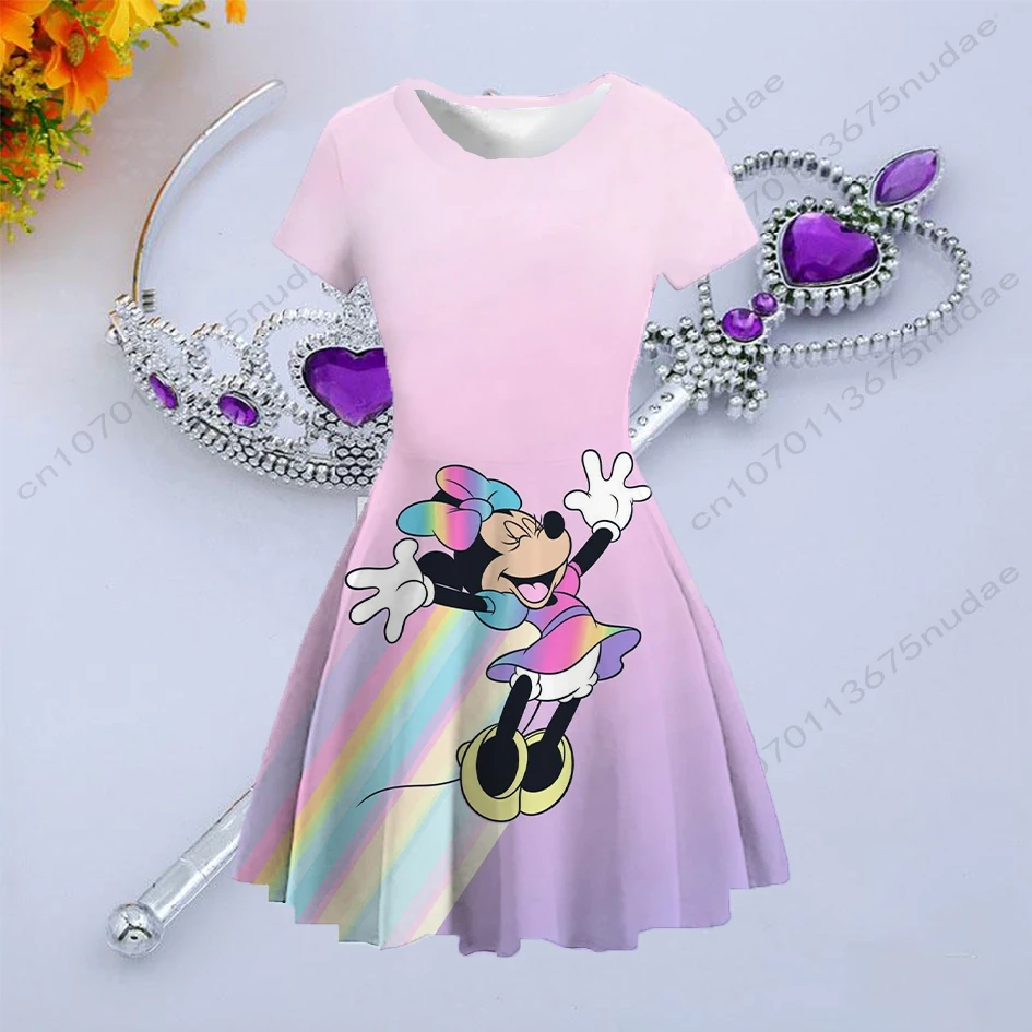 

Summer new Disney children's clothing Mickey and Minnie skirt printed round neck short sleeve cartoon casual cute princess dress