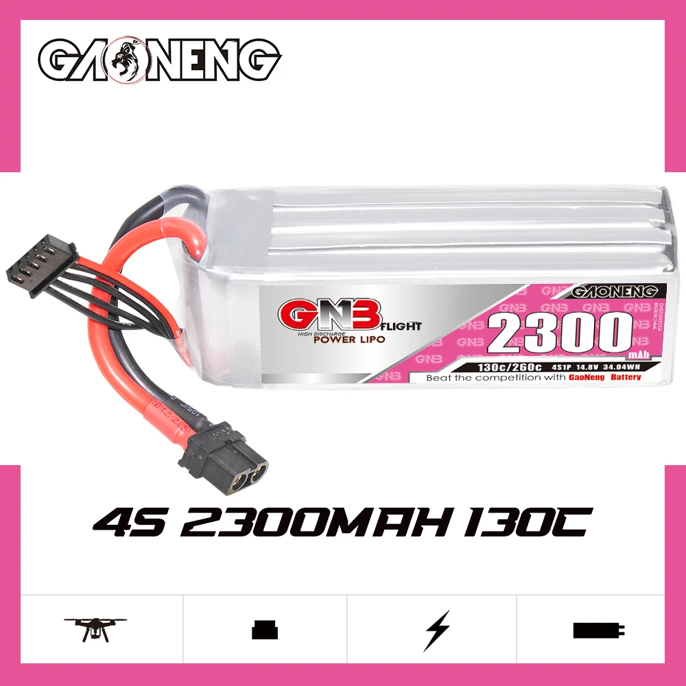 

Аккумулятор GAONENG 2300 мАч 4S1P 14,8 в 130C GNB Lipo с разъемом XT60 для радиоуправляемого вертолета квадрокоптера мультиротора FPV дрона запчасти