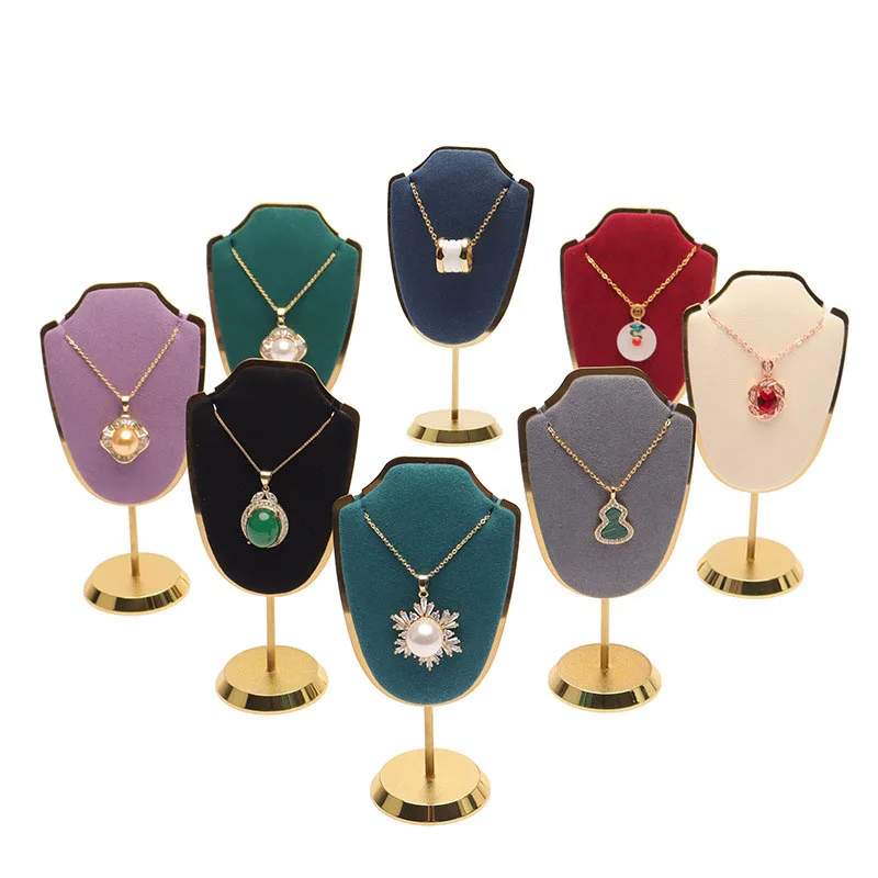Metal Velvet Cloth Necklace Display Stand Home Women Jewelry Organizer Mall High Quality Pendant Display Props