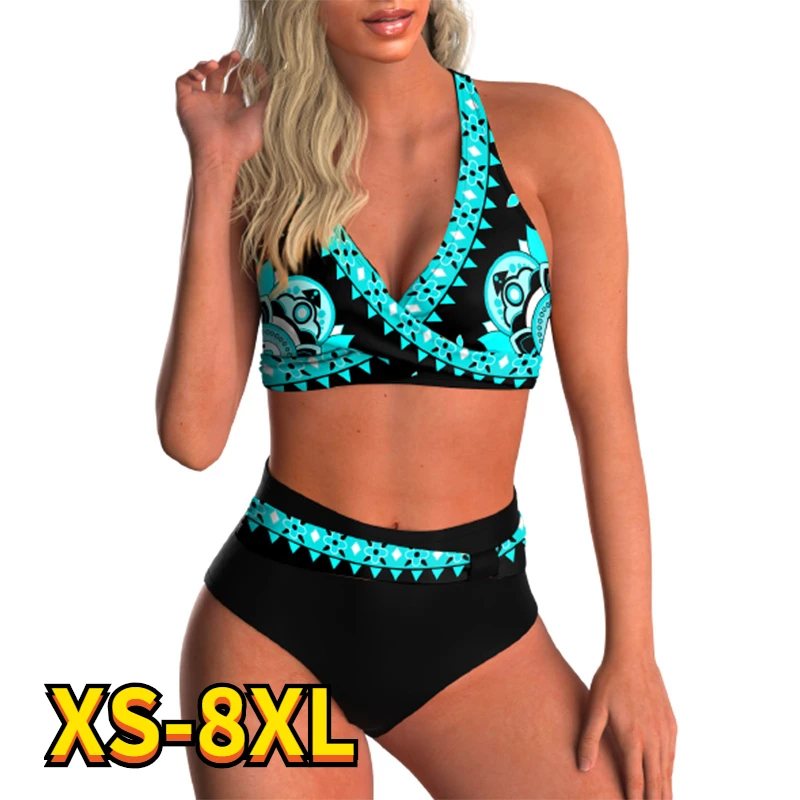 

2022 New High Waist Bikini Sexy Swimsuit Women Print Bathing Suit Bikini Set Swimwear Female Beach Swimming Suit 8XL