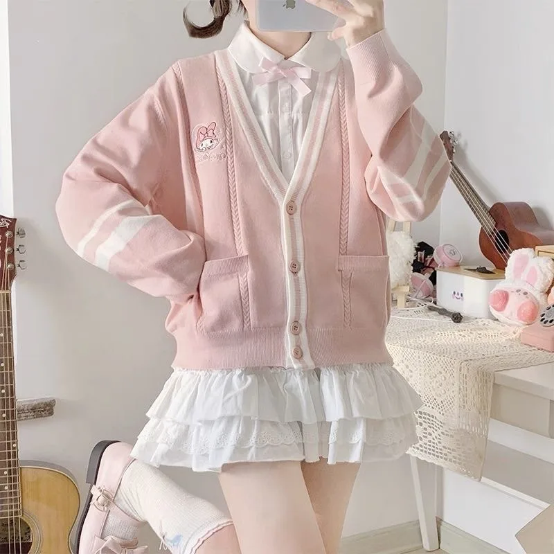 

Anime Sanrio MyMelody Kawaii Knitted Sweater New Cinnamoroll Kuromi Cute Preppy Cardigan Student Autumn Warm Girl Birthday Gift