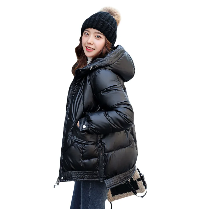 Winter Coat Women Glossy Parka Loose Hooded Down Jacket Brief Paragraph with Thick Jacket Coat Puffer Jackets Parkas Warm Outfit