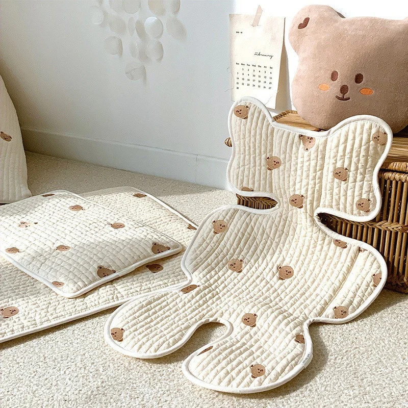 Детская Хлопковая подушка для сиденья коляски с вышивкой медведя пеленка