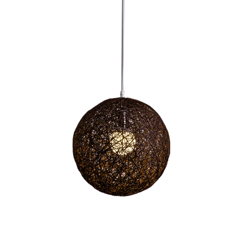 

Coffee Bamboo Rattan And Hemp Ball Chandelier Individual Creativity Spherical Rattan Nest Lampshade