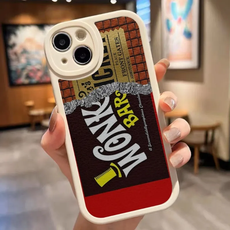 Чехол WONKA BAR для телефона с золотым билетом Защита объектива окрашенная обивка для IPhone 15 14 11 12 13 Pro Max Mini X XR XS 7 8 Plus