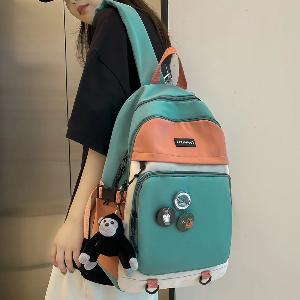 

Новый вместительный школьный женский рюкзак, милый женский рюкзак, нейлоновый значок, женские милые дорожные рюкзаки, модные сумки для книг для девушек, студентов