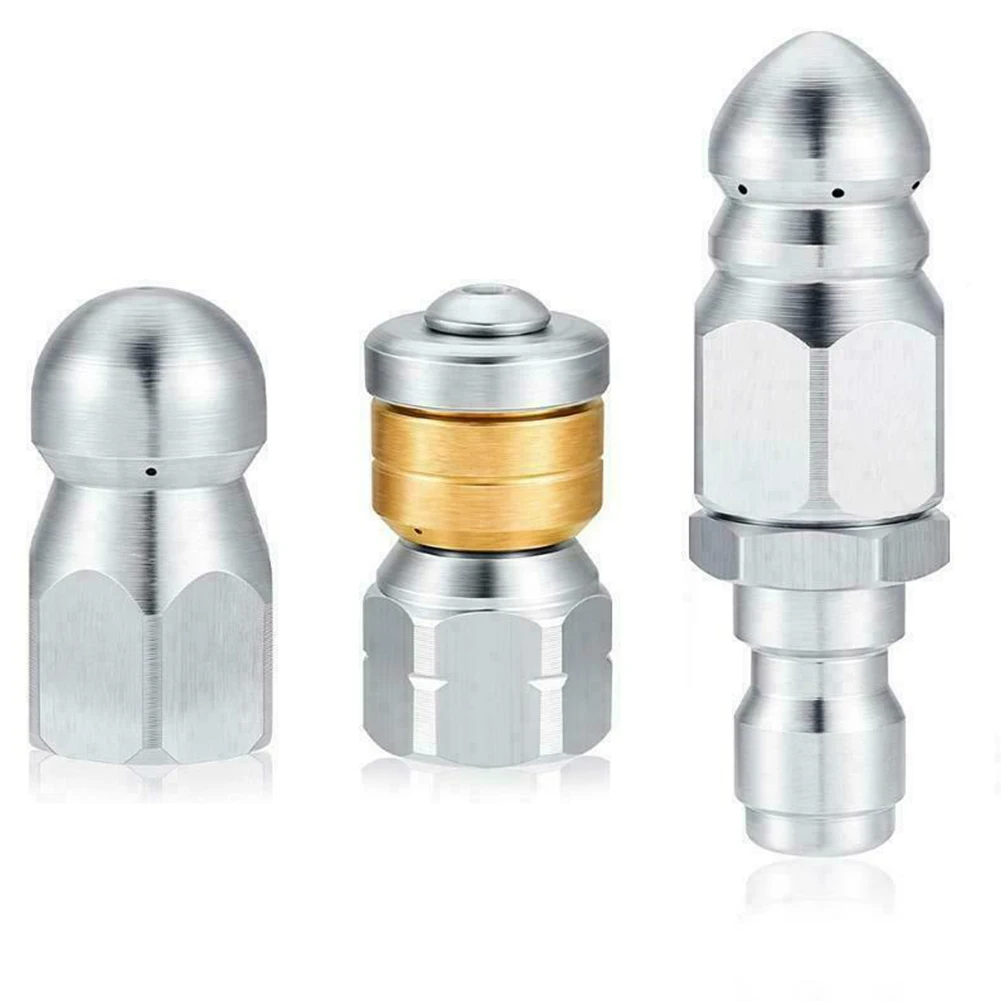 

3pcs Sewer Jetter Nozzles Stainless Steel 1/4" High Pressure Washer Nozzles Quick Rotary Button Nose Connector