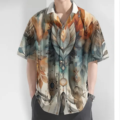 Гавайская рубашка для мужчин, модная рубашка в полоску с коротким рукавом и 3D-принтом фруктов, Одежда большого размера, лето 2024