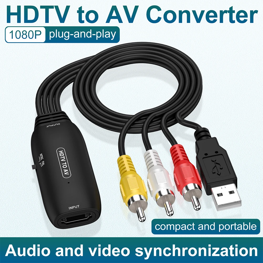 HDMI-совместимый адаптер AV 3RCA CVB 1080P с AV-адаптером поддерживает PAL/NTSC
