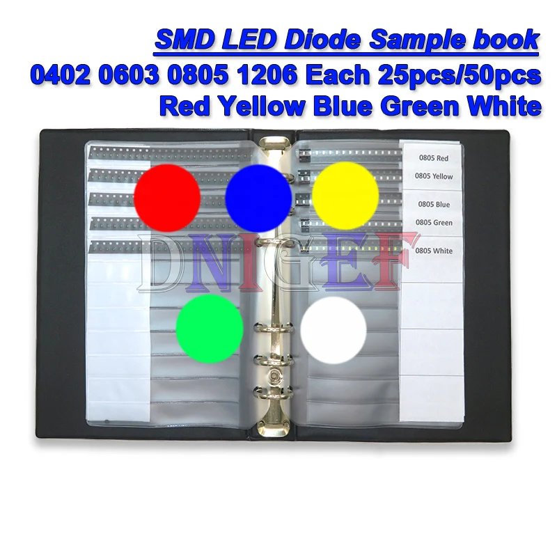 

600/1200PCS 20Values SMD LED Diode Sample Book 0402 0603 0805 1206 Red Yellow Blue Green White Light-emitting Lamp Bead 20Values