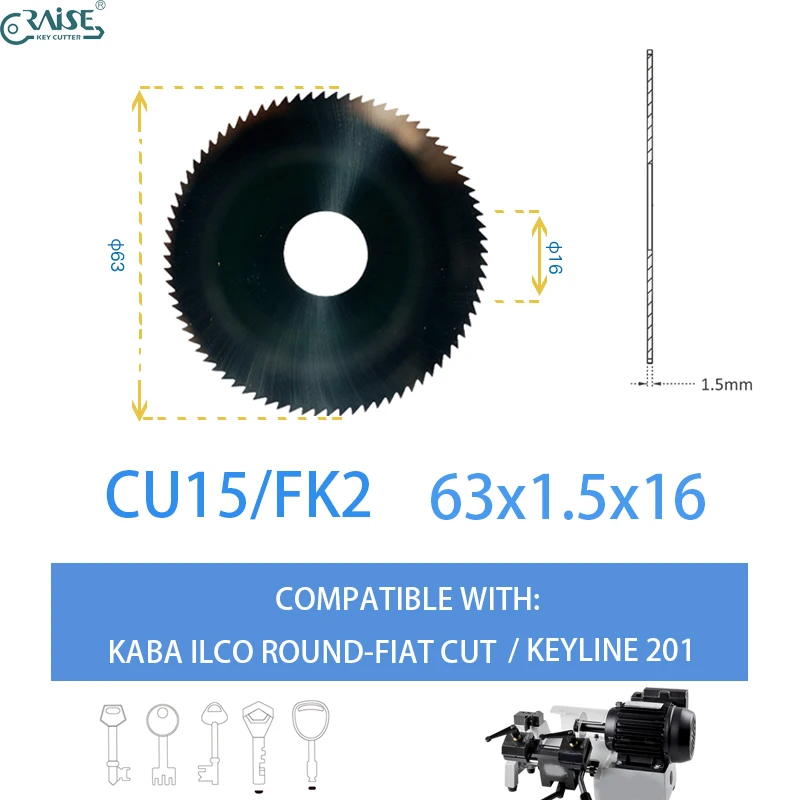 

Locksmith Cutting Tools Keyline 201 ILCO KD15 Key Machine Carbide Slotting Saw Blade CU15C 63x1.5x16