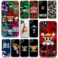 japanese anime one piece logo case for iphone 11 12 13 pro max mini se xr xs x 7 8 plus coque transparent cover straw hat fundas