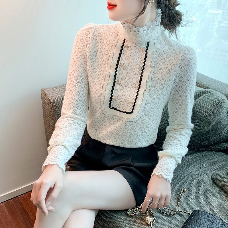 

Женские кружевные просвечивающие футболки с вырезами, блузка, женская одежда, женские топы, Женская Повседневная Базовая Одежда для девочек BPy8185