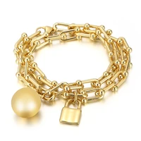 personality double layer horseshoe chain ball padlock gold jewelry unisex sweater chain birthday gift bracelet