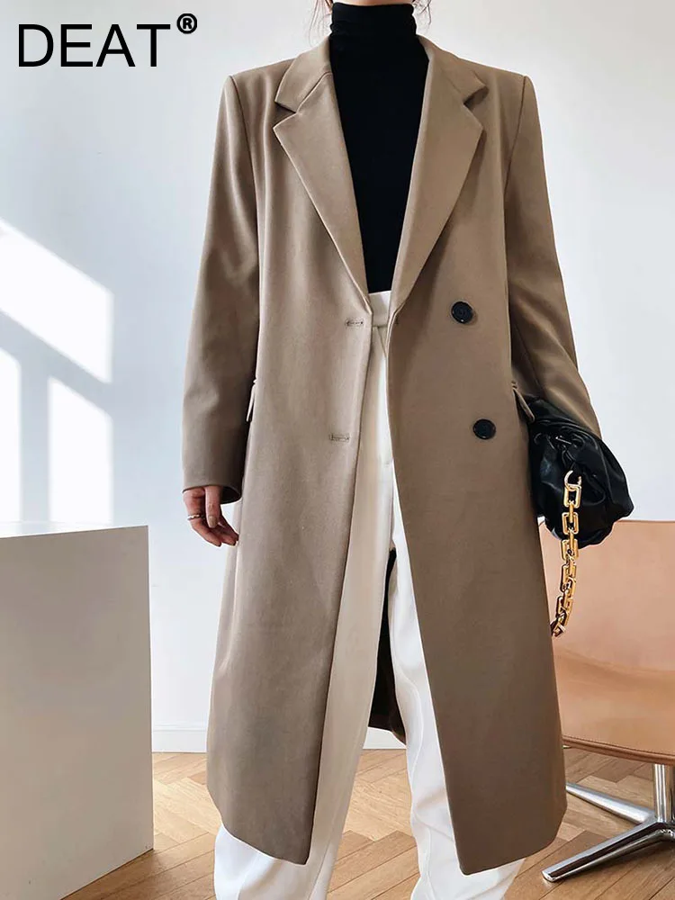 

Женский однобортный Тренч DEAT, свободная Асимметричная ветровка с отложным воротником и длинным рукавом, осень 2022