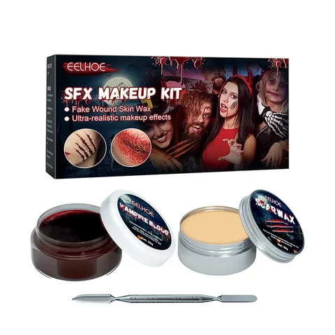 EELHOE SFX Набор для макияжа Шрамы Воск Хэллоуин Сцена Поддельные раны Кожа Вечеринка Кровавый шрам Картина Хэллоуин Специальные эффекты Набор для макияжа