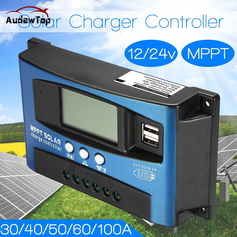 

30/50/60/100A MPPT Solar Charge Controller Dual USB LCD Display 12V 24V Auto Solar Cell Panel Charger Regulator With Load