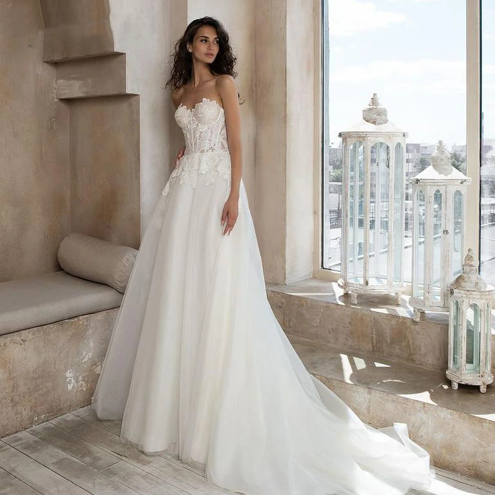 

A-line Sweetheart Elegant Dress Women For Wedding Party 2022 Goddess Watteau Train Custom Made Civil Robe De Mariee Elegant