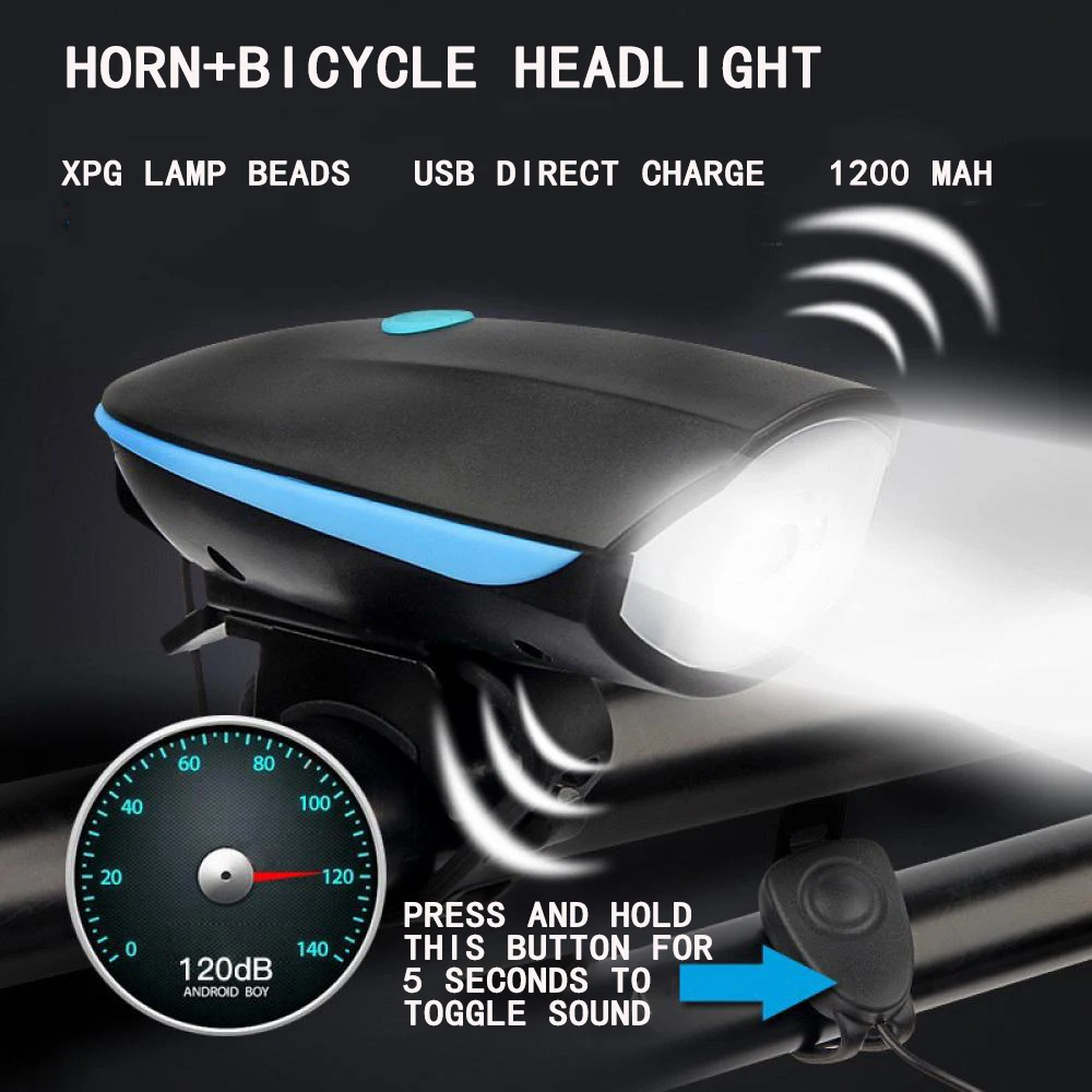 

Bicycle Headlight with Bike Horn 1200mAh ABS XPG Waterproof USB Rechargeable Cycling Flashlight Bicycle Accessories Bike Light