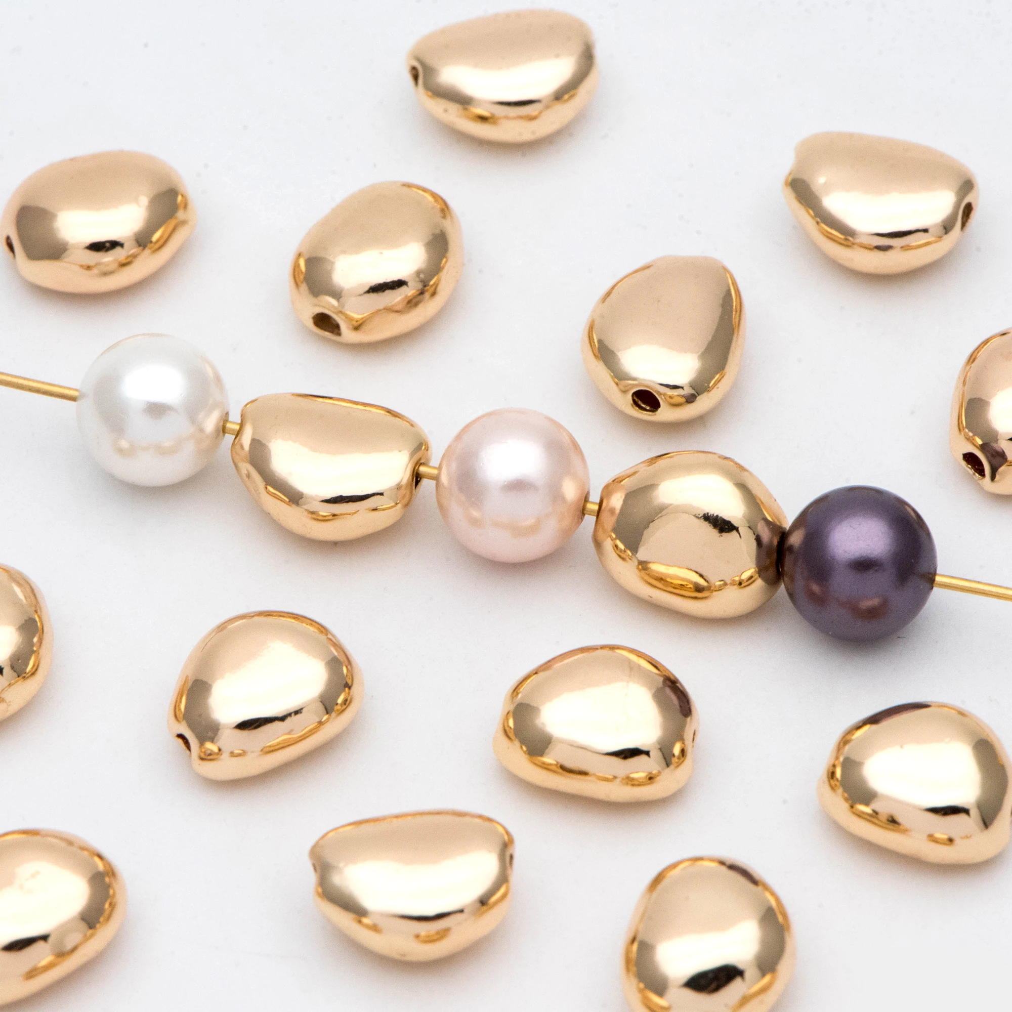 

10pcs Irregular Stone Spacer Beads, Gold Plated Brass, For Jewelry Making Diy Material Supplies Accessories (GB-2957)