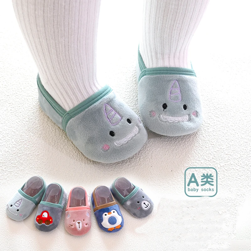 

Plus Velvet Thickened 1-3T Toddler Non-slip Floor Socks Unisex Baby Autumn Winter Cartoon Animals Embroidered Warm Socks Shoes