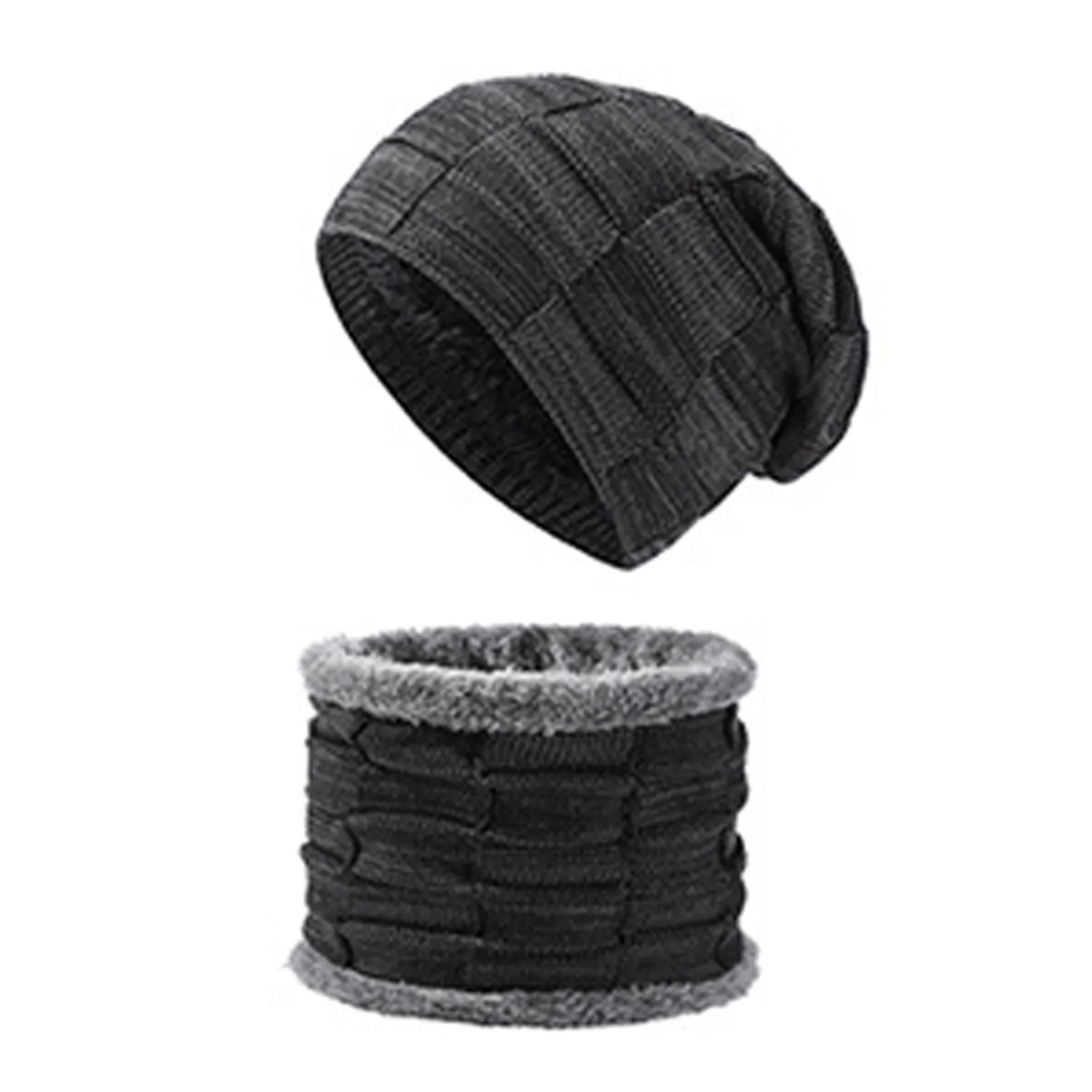 

Two-Piece Set Fashion Women Knitted Hat Scarf Caps Neck Warmer Winter Hats For Women Skull Beanies Warm Fleece Cap Sets