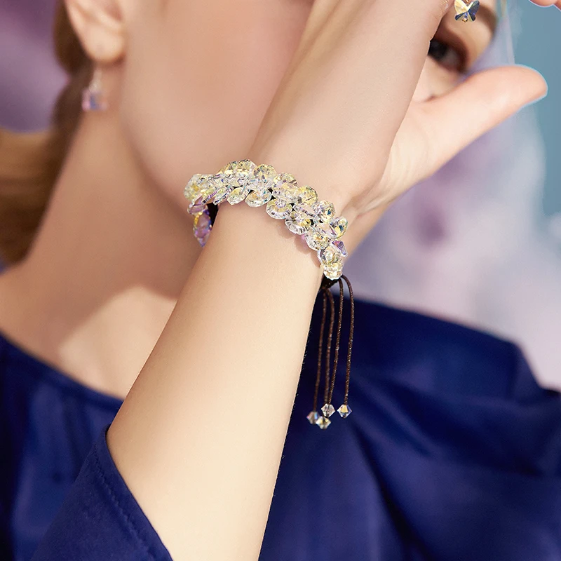 Austrian Crystal Bracelet Women High-Grade Design Exquisite Woven Light Luxury Jewelry Gift