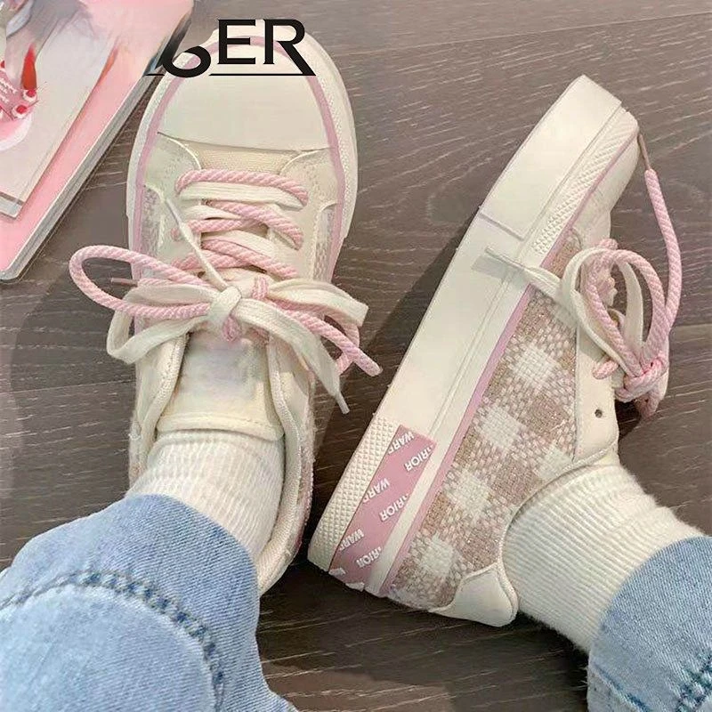 SHANPA Checkerboard Canvas Shoes for Wowen 2023 Spring New Thick Sole Casual All-match Sports Shoes Zapatillas Mujer