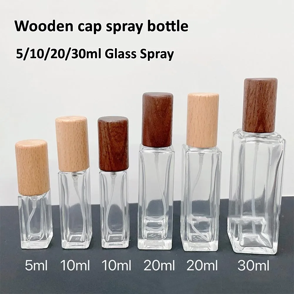 

5ml 10ml 20ml 30ml Wooden Cap Spray Bottle Glass Perfume Bottle Portable Refillable Cosmetic Container Travel Empty Atomizer