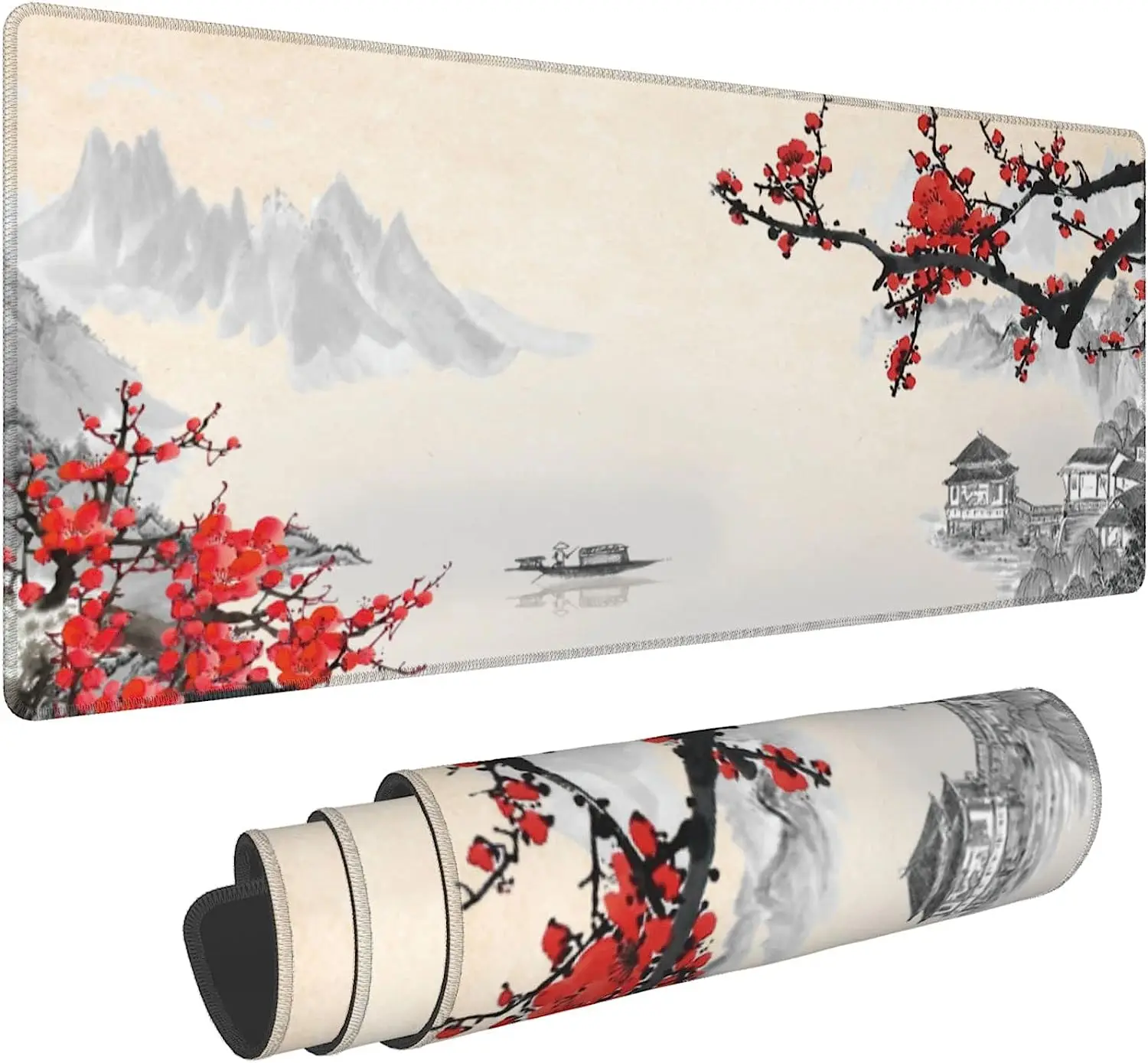 

Japanese Cherry Blossom Mouse Pad 31.5x11.8 Inch Gaming Mouse Pad with Non-Slip Base Stitched Edges Mousepad for Office Laptop