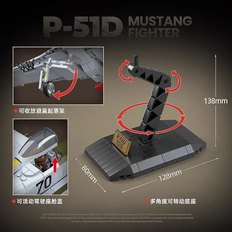 Вторая мировая война P51D Модель истребителя Мустанга строительные блоки для