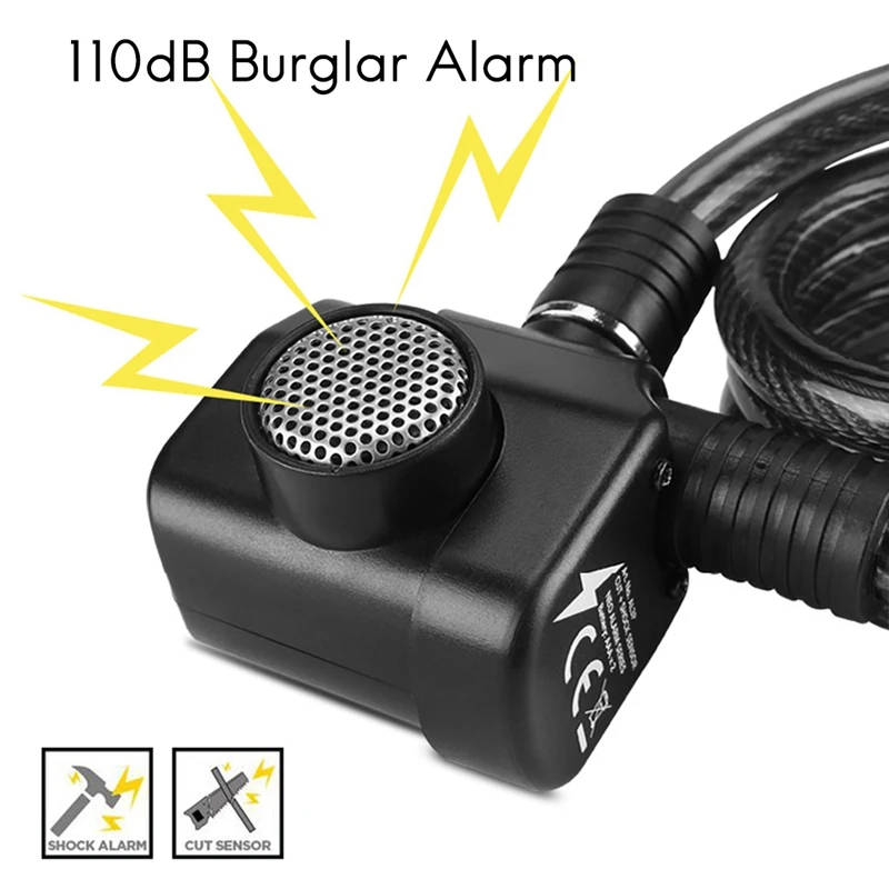 ULAC Велосипедный замок электронный сигнальный Велоспорт 110 дБ Громкий кабель