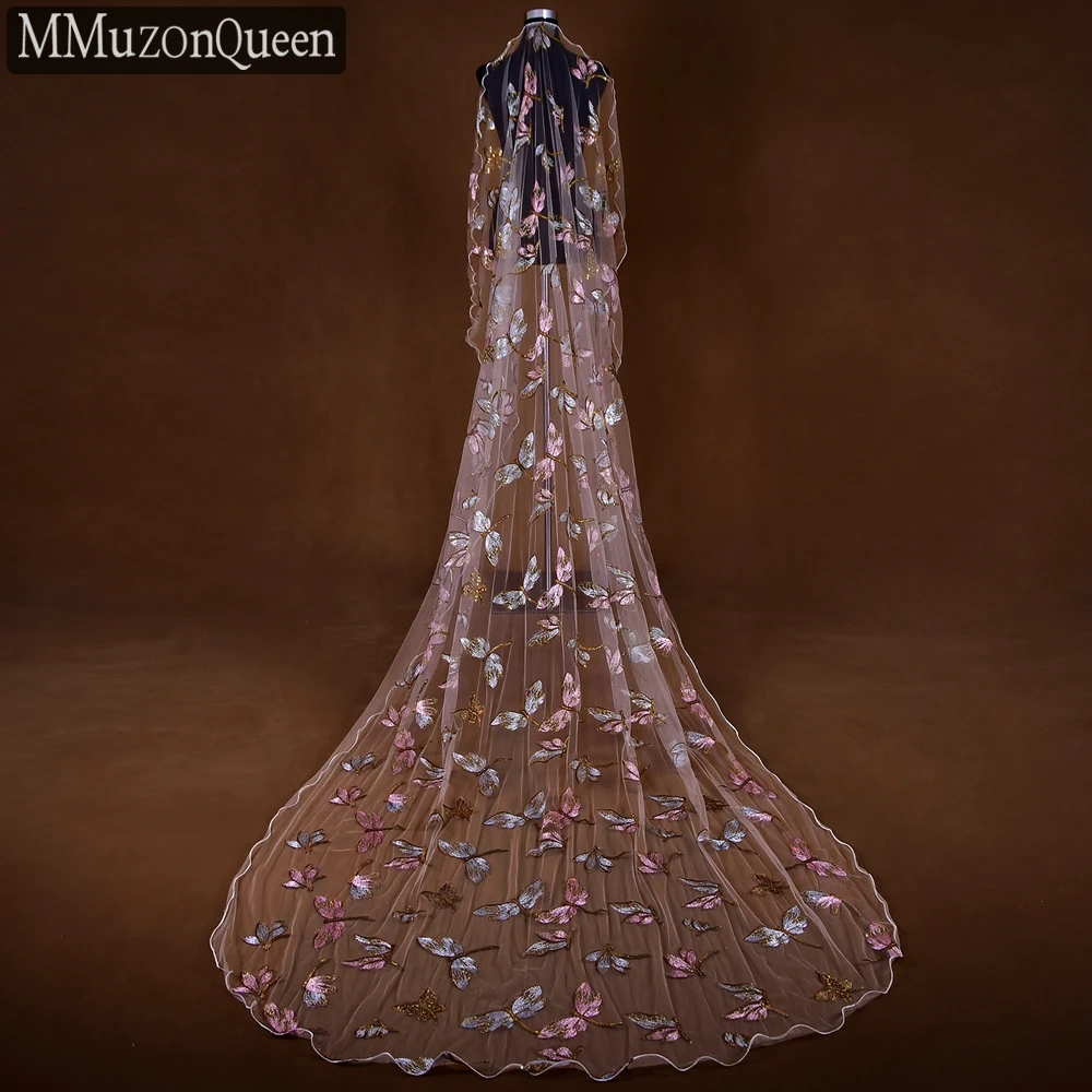 

MMuzonQueen A44 Pretty Embroidery Dragonfly Mesh Veil Fishing Line Overlock Band Hair Comb Bridal Wedding Cathedral Accessories