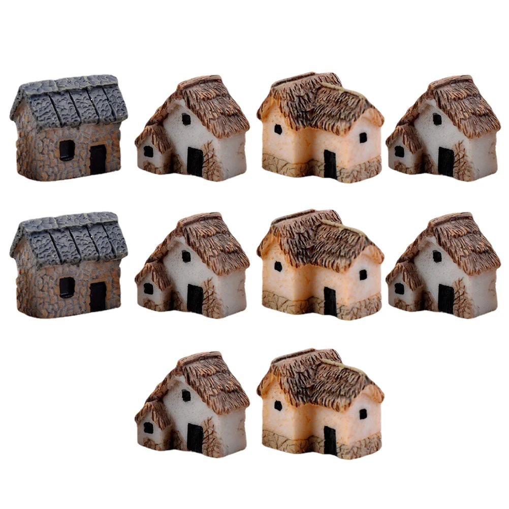 

10 Pcs Cottages Para Mesa De Decorative Mini Models Ceramics Statue Resin Craft Miniature House