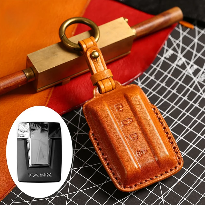 

Luxury Crazy Horse Leather Car Key Cover Case Keyring Protective Bag for Great Wall WEY Tank 300 Vv7 GT Vv6 Vv5 Fob Protector