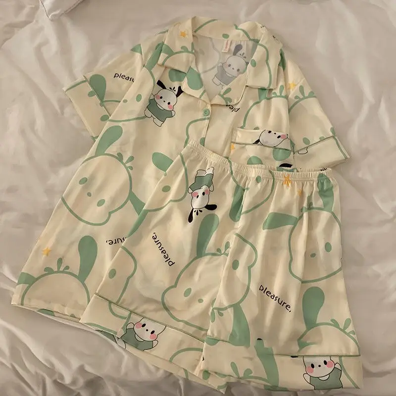 

Sanrios Hello Kitty Cute Japanese Pochacco Pajamas Women's Summer New Cartoon Student Short-Sleeved Shorts Suit Home Service